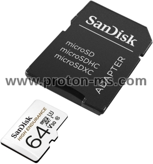 Карта памет SANDISK High Endurance micro SDHC UHS-I, A1, SD Адаптер, 64GB, Class 10, 100Mb/s