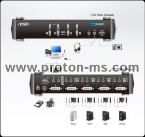 KVMP превключвател, ATEN CS1764A-AT, 4-портов, USB, DVI, Audio