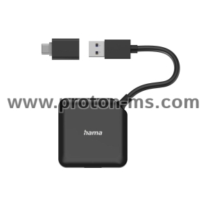 USB хъб HAMA, USB-А 4-портов, USB 3.2 Gen 1, 5 Gbit/s, USB-C адаптер, Черен