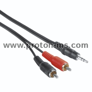 Аудио кабел HAMA, 3.5 mm жак мъжко - 2 x Чинч мъжко, 5м, Черен