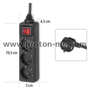 Power Strip HAMA 108835 ,3-Way, with switch, 5 m, black