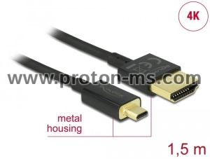 Кабел Delock  HDMI-A мъжко - Micro HDMI-D мъжко,18 Gbit/s, 4K, 1.5 м, Черен
