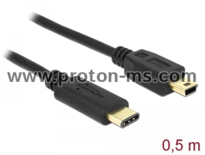 Кабел DeLock, USB-C мъжко - USB-B мъжко, USB 2.0, 0.5 м, Черен