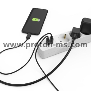 Разклонител HAMA USB 3.4A, 5 гнезда, 2x USB, 3400mA,1.4м, 3680W, Бял