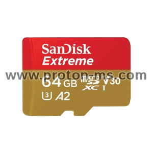 Карта памет SANDISK Extreme microSDXC, 64GB, Class 10 U3, V30 80 MB/s