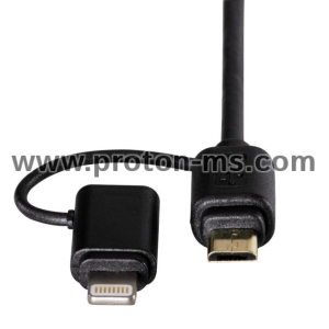 Кабел 2 в 1 HAMA 54566 micro USB с Lightning адаптер, 1,20м, Черен