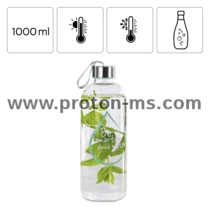 Xavax To Go Glass Bottle, 1l, with Protective Sleeve, Loop, for Carbonated & Hot/Cold