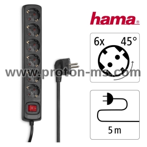 Hama 6-Socket Multiple Socket Outlet, with Switch and Childproof Lock, 5 m, black 