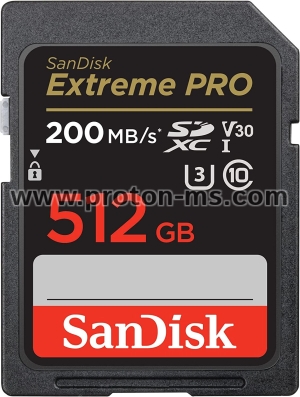 Memory card  SANDISK Extreme PRO SDHC, 512GB, UHS-1, Class 10, U3, 140 MB/s