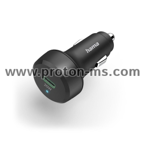 Зарядно за кола Hama, 12-24V USB-C, PD/QC, 20W, USB-A, черно