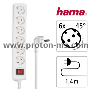 Distribution Panel HAMA 30384 , 6-Way with Switch 1.4m, White