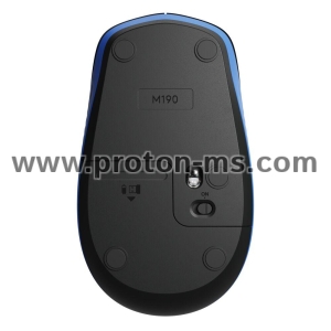 Безжична оптична мишка LOGITECH M190 Full-Size, USB, 1000 dpi, 3 бутона, Син