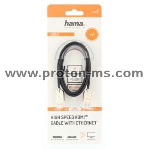 Кабел HAMA Ultra-Slim, HDMI мъжко - HDMI мъжко, Ultra-HD, 4K, 2.0 м, Екраниран, Черен