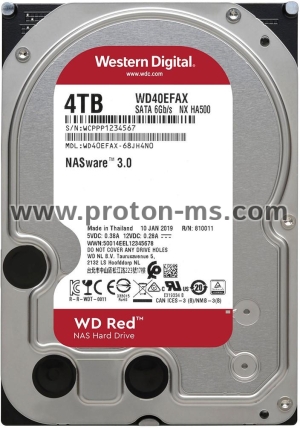 Хард диск WD RED, 4000 GB, 5400RPM, 256MB, SATA 3, WD40EFAX