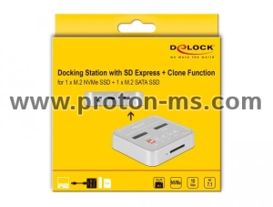 Докинг станция Delock, 1 x M.2 NVMe SSD + 1 x M.2 SATA SSD, SD Express Card Reader, Клониране