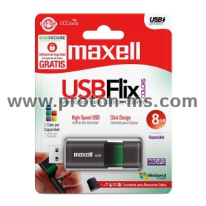 USB памет MAXELL FLIX, USB 2.0, 8GB, ЧЕРЕН