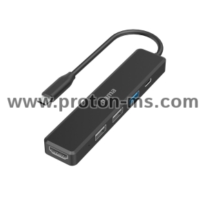 5-портов хъб HAMA 200117, 3 x USB-A, 1 x USB-C, 1 x HDMI, 4К, Черен