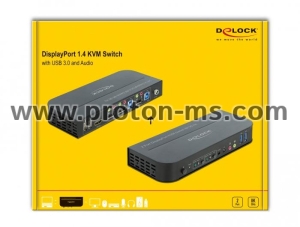 KVM превключвател, Delock 11482, 2-портов, USB, DisplayPort, Audio