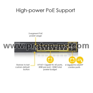 Switch 8-port ZyXEL GS1920-8HPV2, Gigabit, managed, PoE