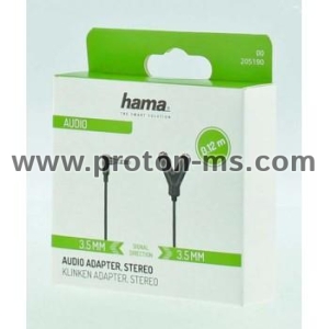 Аудио адаптер HAMA 3.5 мм жак мъжко - 2 3.5 мм жак женско, 0.2м, Черен