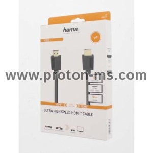 Кабел HAMA 205243, HDMI мъжко - HDMI мъжко, 8K, 48GB/s, Ethernet , 3 м, Позл. конектори, Черен