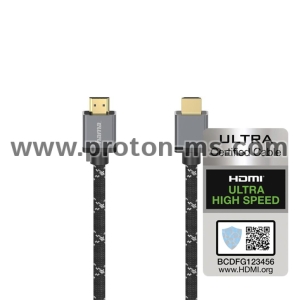 Кабел HAMA Ultra HD, HDMI мъжко - HDMI мъжко, 8K, 48GB/s, Метал, 1 м, Позл. конектори, Черен