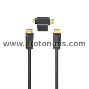 Кабел HAMA 205162, HDMI мъжко - HDMI мъжко, + HDMI адаптер(mini / micro), 1.5 м, Черен
