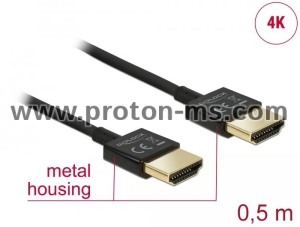 Delock Cable High Speed HDMI with Ethernet - HDMI-A male > HDMI-A male 3D 4K 0.5 m Slim High Quality