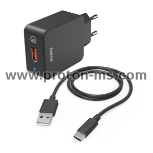 Мрежово зарядно HAMA, 220V, USB-C, Qualcomm, Quick Charge, 19.5W, Вкл. кабел, Черен