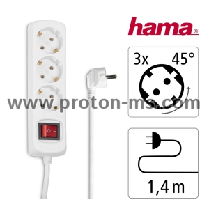 Distribution Panel  HAMA 30382 3-Way with Switch, 1.4m, White