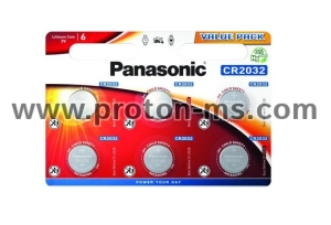 Бутонна батерия литиева PANASONIC CR2032, 3V, 6 бр. в блистер /цена за 6 бр./