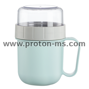 Xavax Cereal Mug To Go, with Topper, 2 Compartments, 500 + 200 ml, pastel blue/grey