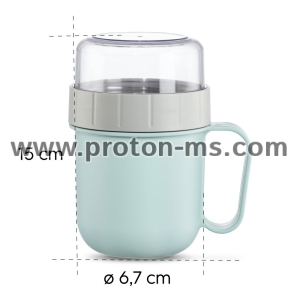 Xavax Cereal Mug To Go, with Topper, 2 Compartments, 500 + 200 ml, pastel blue/grey