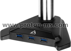 Стойка за 2 монитора за бюро ARCTIC Z2 Pro Gen 3, Регулируема, до 34"/29", 15 кг, 4 x USB3.0, Черна