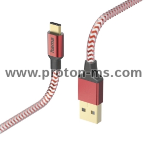 Hama "Reflective" Charging Cable, USB-A - USB-C, 1.5 m, Nylon, red