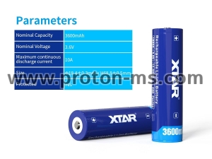 Rechargeable Battery XTAR 18650  for torches with protection, 3600mAh, Li-ion