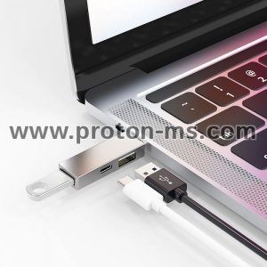 USB ХЪБ WIWU T02 PRO, TYPE-C, 3 ПОРТА, USB 3.0, СИВ
