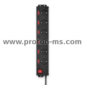 Hama Power Strip, 6-Way, Overvoltage Protection Switch, 90°, Indiv. Switchable, 1.4 m, blk