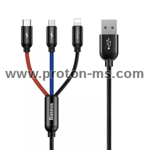 CABLE TEXTILE 3IN1 USB TO MICRO USB + IPHONE + USB TYPE C CAMLT-BSY01 BASEUS BLACK/RED/BLUE 1.2M