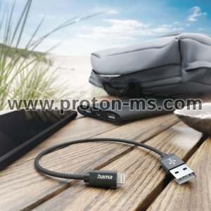 Hama Charging Cable, USB-A - Lightning, 0.2 m, Nylon, black
