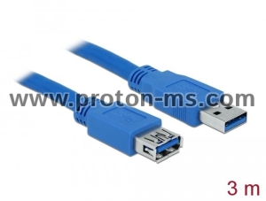 Удължителен кабел Delock USB-A мъжко - USB-А женско, 3 м, Екраниран, Син