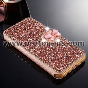 Луксозен Кейс за iPhone X Luxury Bling Diamond Rhinestone Flip PU Leather Wallet Case Cover