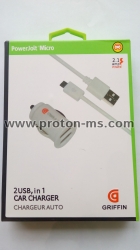 Зарядно за кола 12V с 2 USB порта +  с Micro USB кабел Griffin