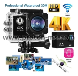 Спортна видеокамера, 4K - Ultra HD DV Sports, Wifi, Waterproof 30 M, 16 Mpx, Action Cam, H.264, Черна