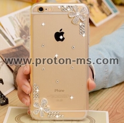 Силиконов Кейс за iPhone 11 Pro 3d Handmade Clear Bling Flower Crystal Rhinestone Diamond Pearl Case Cover