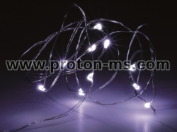 Декоративни LED лампи на тел и батерия, студено бяло,1.9м
