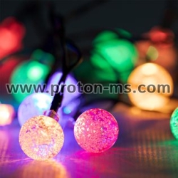 15 LED Лампи на батерия, 1.7 м, цветни, Светеща коледна украса тип въже с топки