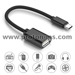 Преходник One Plus NB1233, USB F към Type-C, OTG, 0.15m, Черен 