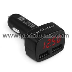 2 USB Car Charger with Voltmeter 12-24V
