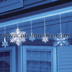 15 LED Лампи на батерия, 1.7 м, бели и сини снежинки, Светеща коледна украса тип въже